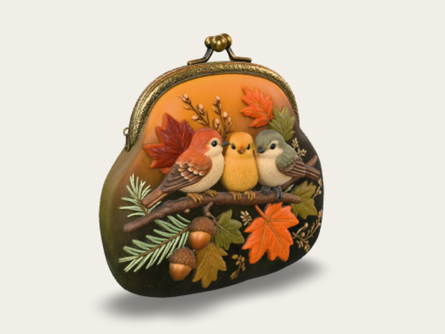 Autumn Birds On A Felted Pouch model preview